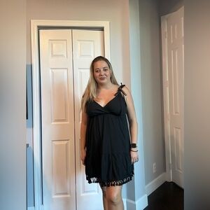 SHEIN Black Tie-Shoulder Tassel Hem Babydoll Dress – XL